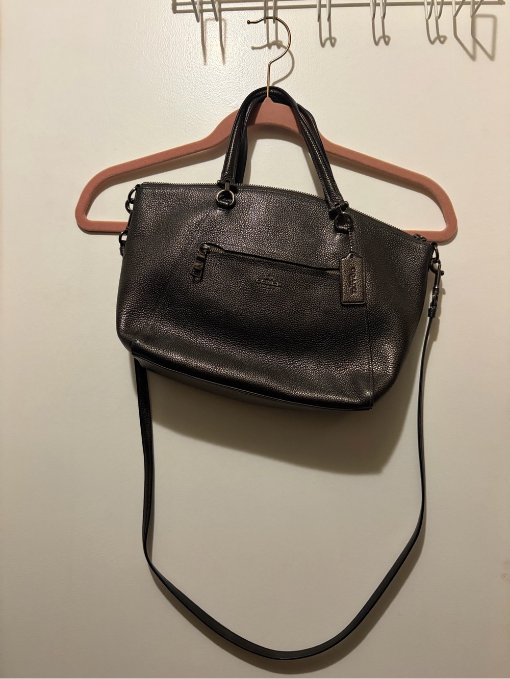 Coach Brown Pebbled Leather Shoulder Tote with Crossbody Strap
